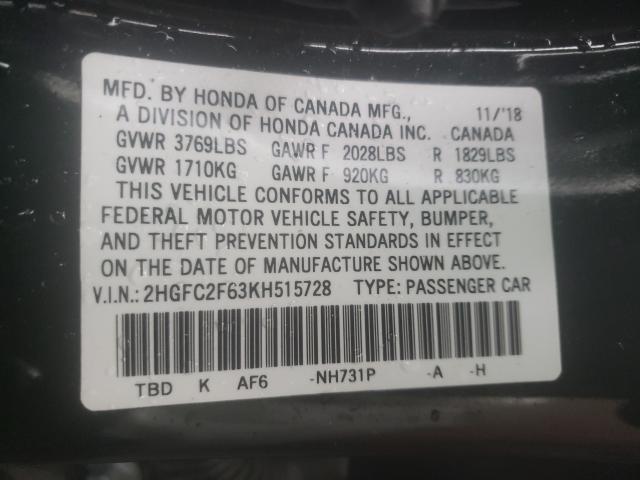 Photo 9 VIN: 2HGFC2F63KH515728 - HONDA CIVIC LX 