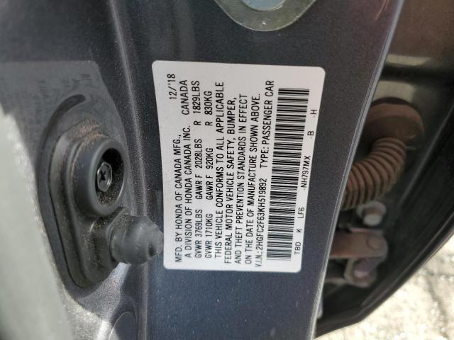 Photo 11 VIN: 2HGFC2F63KH519892 - HONDA CIVIC 