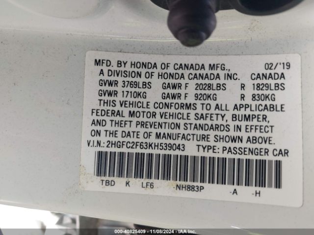 Photo 8 VIN: 2HGFC2F63KH539043 - HONDA CIVIC 