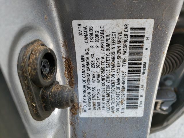 Photo 9 VIN: 2HGFC2F63KH539253 - HONDA CIVIC LX 