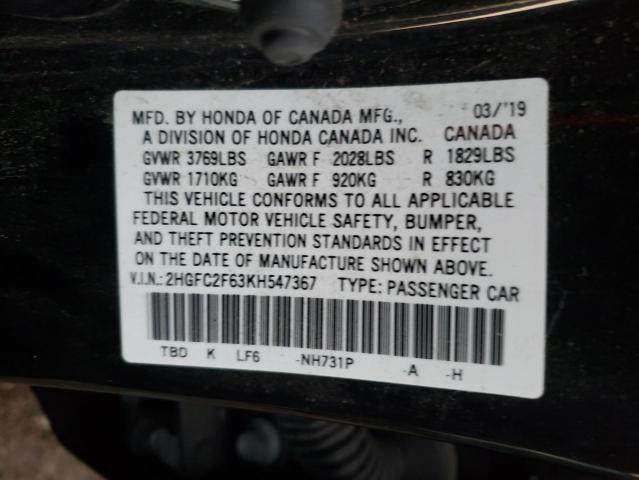 Photo 9 VIN: 2HGFC2F63KH547367 - HONDA CIVIC LX 