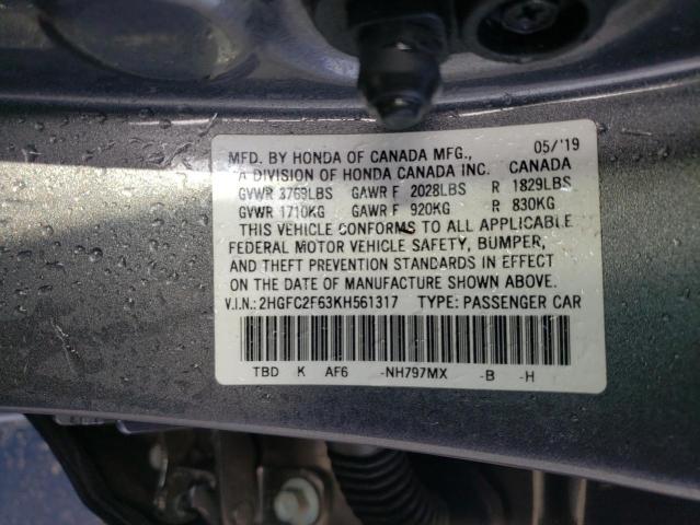 Photo 9 VIN: 2HGFC2F63KH561317 - HONDA CIVIC LX 