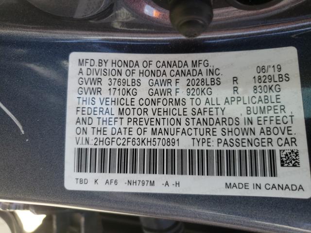 Photo 9 VIN: 2HGFC2F63KH570891 - HONDA CIVIC LX 