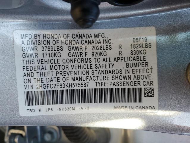 Photo 11 VIN: 2HGFC2F63KH575587 - HONDA CIVIC 