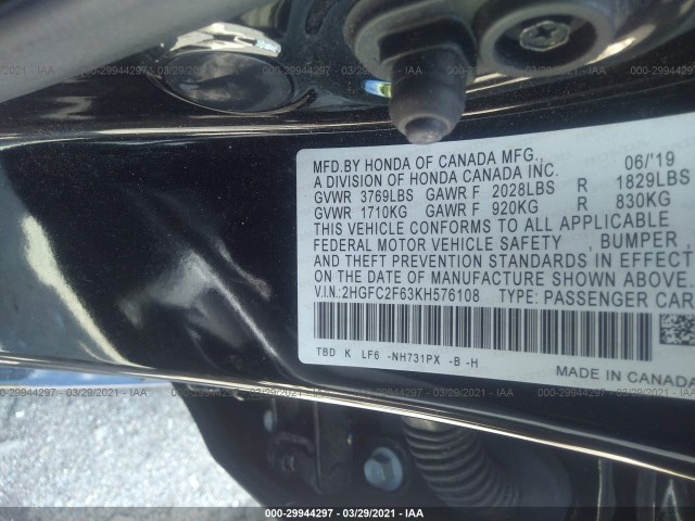 Photo 8 VIN: 2HGFC2F63KH576108 - HONDA CIVIC SEDAN 