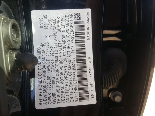 Photo 9 VIN: 2HGFC2F63KH582927 - HONDA CIVIC LX 