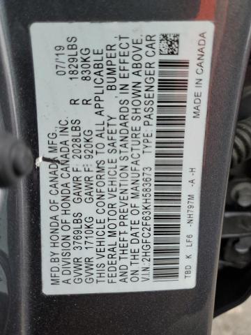 Photo 11 VIN: 2HGFC2F63KH583673 - HONDA CIVIC LX 