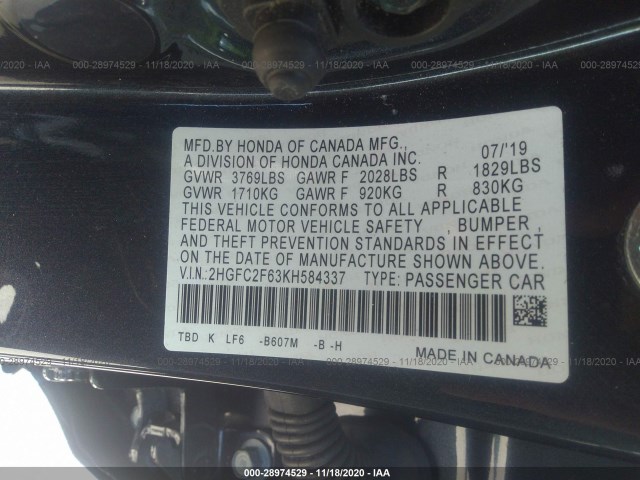 Photo 8 VIN: 2HGFC2F63KH584337 - HONDA CIVIC SEDAN 