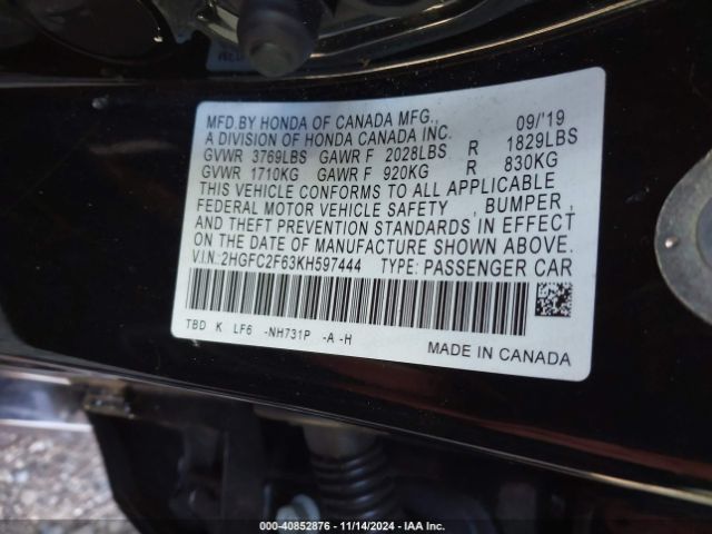 Photo 8 VIN: 2HGFC2F63KH597444 - HONDA CIVIC 