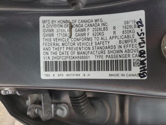 Photo 11 VIN: 2HGFC2F63KH598951 - HONDA CIVIC LX 