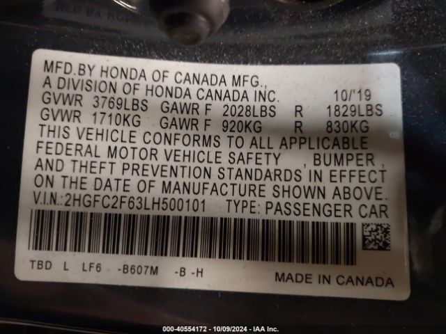 Photo 8 VIN: 2HGFC2F63LH500101 - HONDA CIVIC 