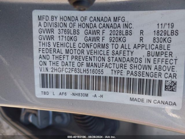 Photo 8 VIN: 2HGFC2F63LH516055 - HONDA CIVIC 