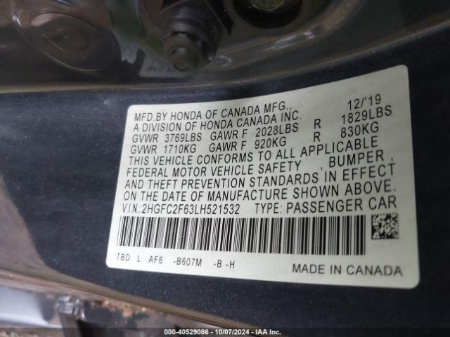 Photo 8 VIN: 2HGFC2F63LH521532 - HONDA CIVIC 