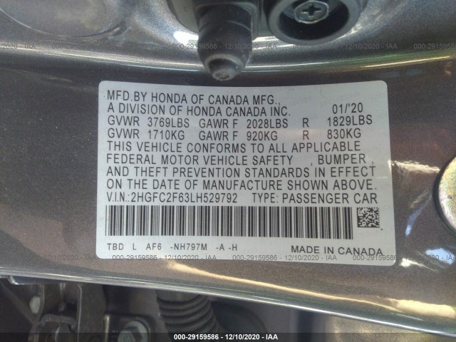 Photo 8 VIN: 2HGFC2F63LH529792 - HONDA CIVIC SEDAN 