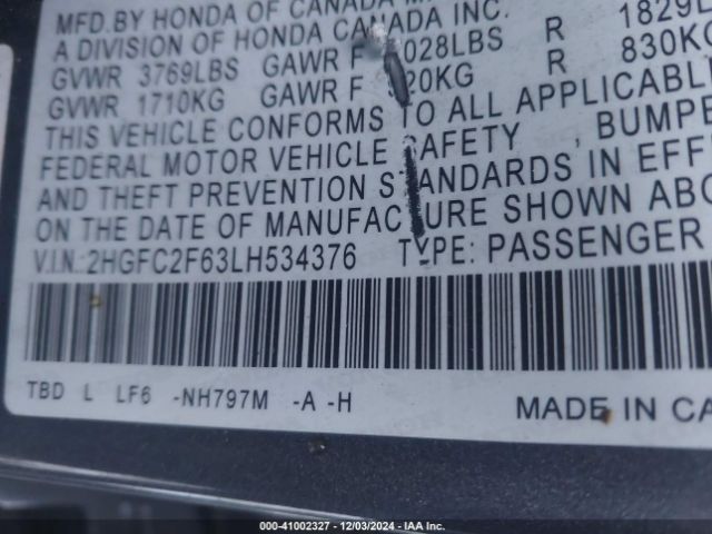 Photo 8 VIN: 2HGFC2F63LH534376 - HONDA CIVIC 