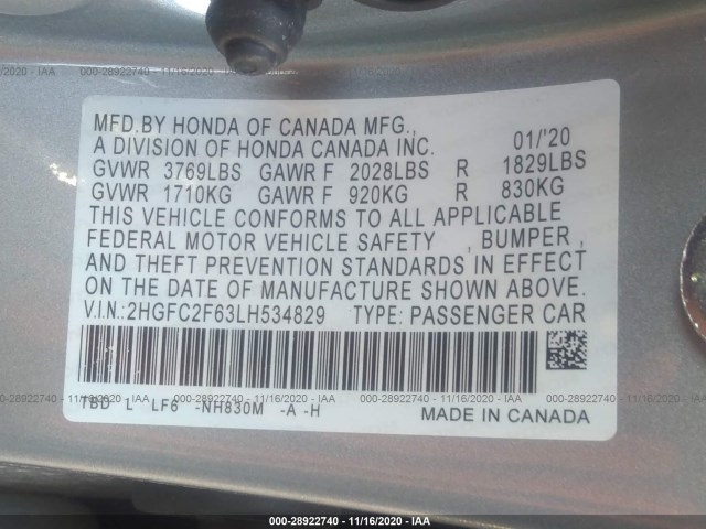 Photo 8 VIN: 2HGFC2F63LH534829 - HONDA CIVIC SEDAN 