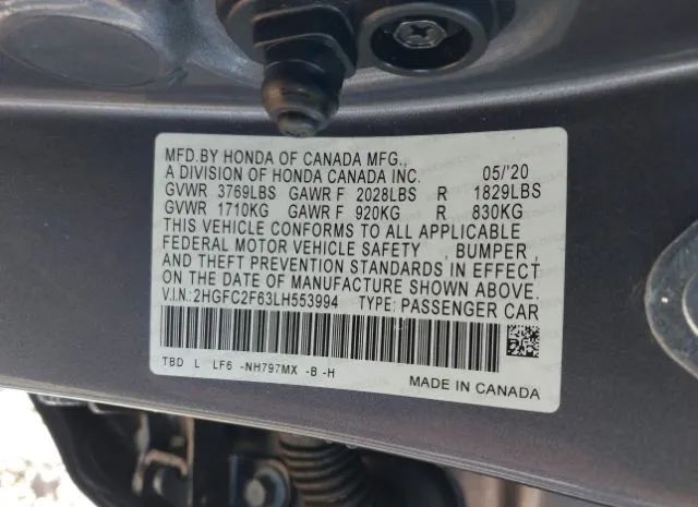 Photo 8 VIN: 2HGFC2F63LH553994 - HONDA CIVIC SEDAN 