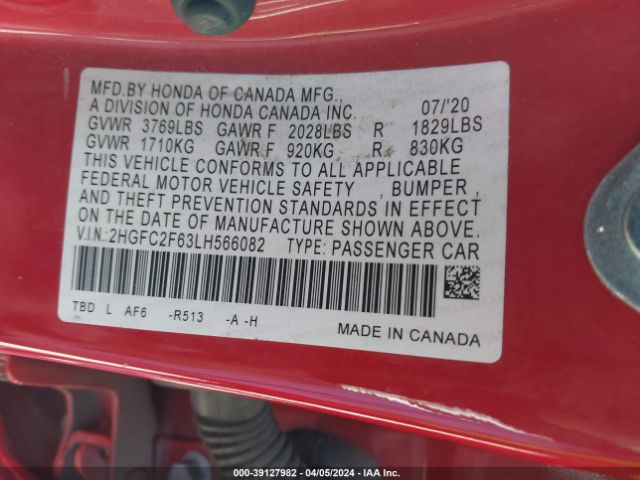 Photo 8 VIN: 2HGFC2F63LH566082 - HONDA CIVIC 