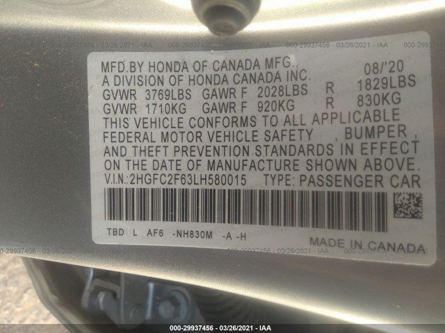 Photo 8 VIN: 2HGFC2F63LH580015 - HONDA CIVIC SEDAN 