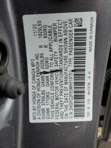 Photo 11 VIN: 2HGFC2F63MH519751 - HONDA CIVIC LX 