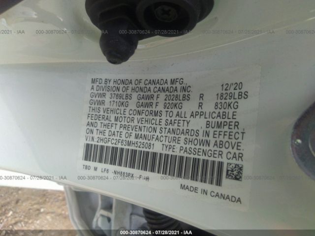 Photo 8 VIN: 2HGFC2F63MH525081 - HONDA CIVIC SEDAN 