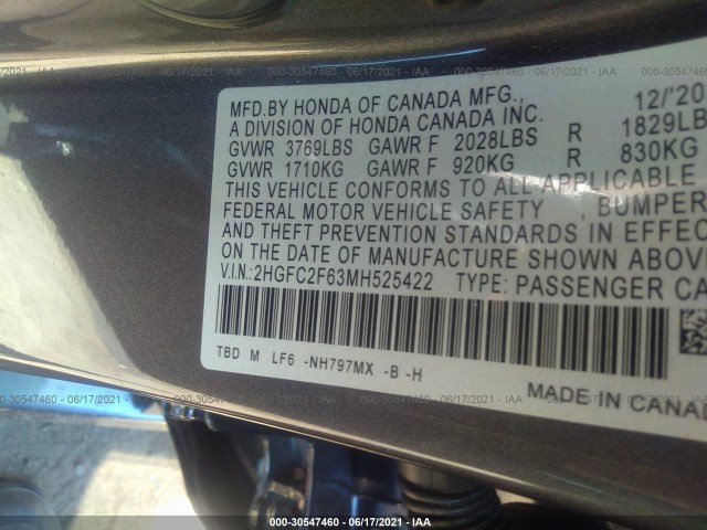 Photo 8 VIN: 2HGFC2F63MH525422 - HONDA CIVIC SEDAN 