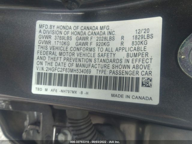 Photo 8 VIN: 2HGFC2F63MH534069 - HONDA CIVIC SEDAN 