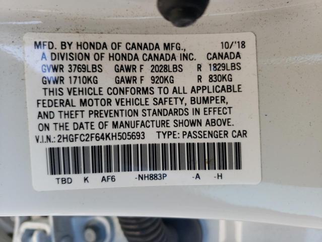 Photo 11 VIN: 2HGFC2F64KH505693 - HONDA CIVIC LX 