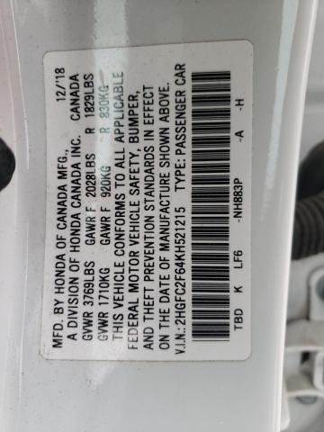 Photo 11 VIN: 2HGFC2F64KH521215 - HONDA CIVIC LX 