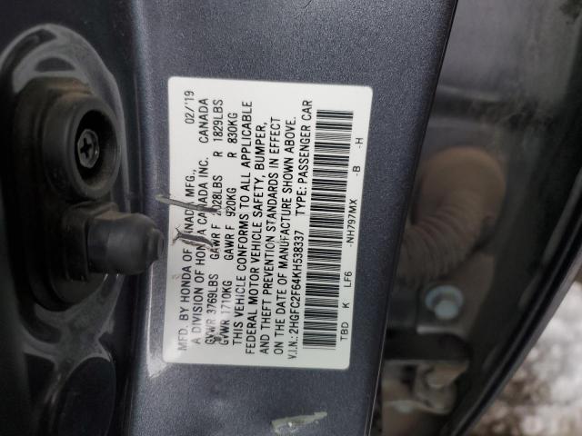 Photo 11 VIN: 2HGFC2F64KH538337 - HONDA CIVIC LX 