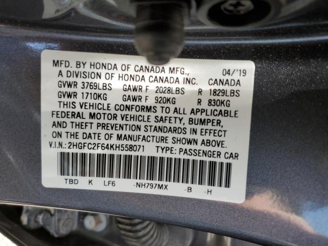 Photo 12 VIN: 2HGFC2F64KH558071 - HONDA CIVIC 