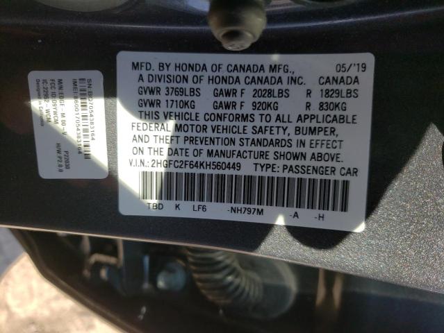 Photo 9 VIN: 2HGFC2F64KH560449 - HONDA CIVIC LX 