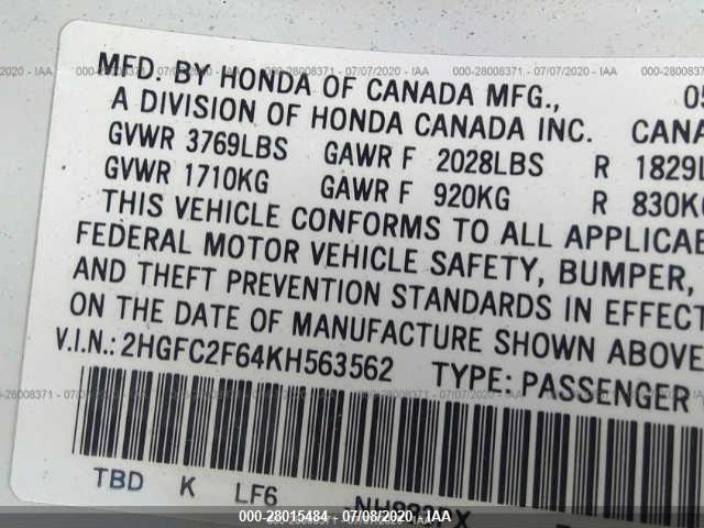 Photo 8 VIN: 2HGFC2F64KH563562 - HONDA CIVIC SEDAN 