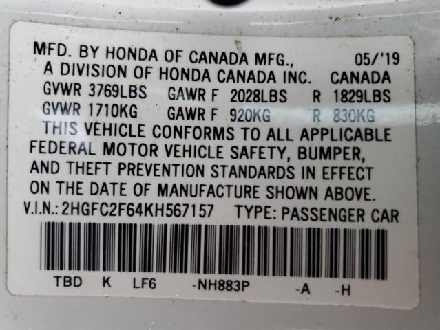 Photo 12 VIN: 2HGFC2F64KH567157 - HONDA CIVIC LX 