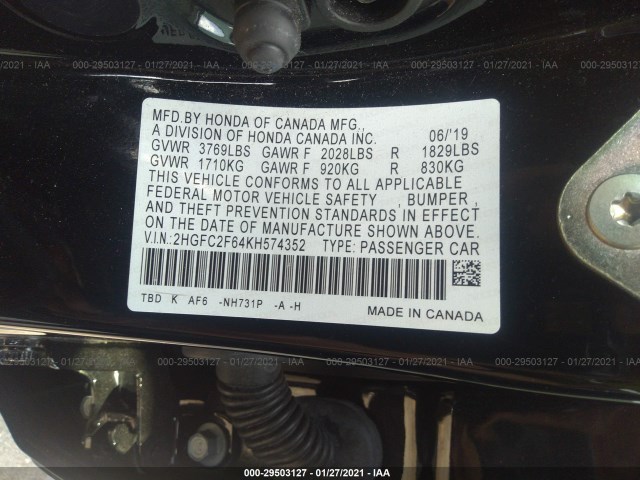 Photo 8 VIN: 2HGFC2F64KH574352 - HONDA CIVIC SEDAN 