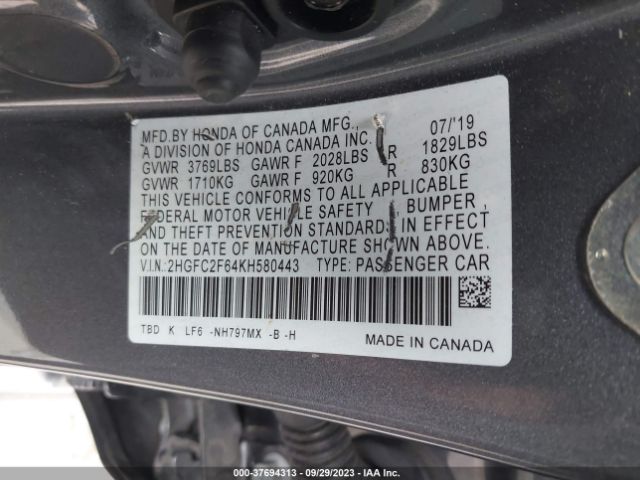 Photo 8 VIN: 2HGFC2F64KH580443 - HONDA CIVIC 