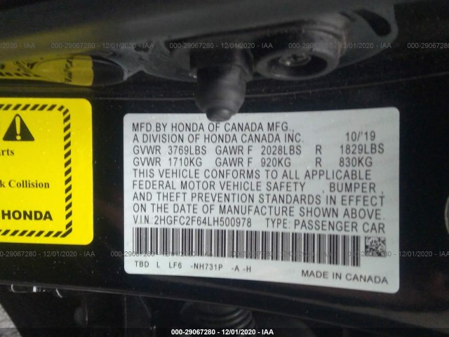 Photo 8 VIN: 2HGFC2F64LH500978 - HONDA CIVIC SEDAN 