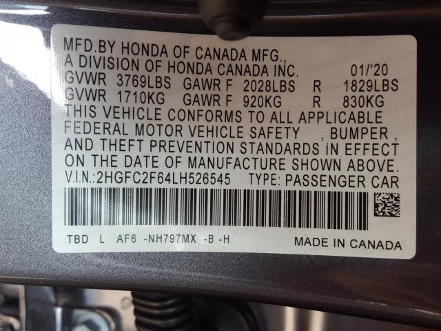 Photo 9 VIN: 2HGFC2F64LH526545 - HONDA CIVIC LX 