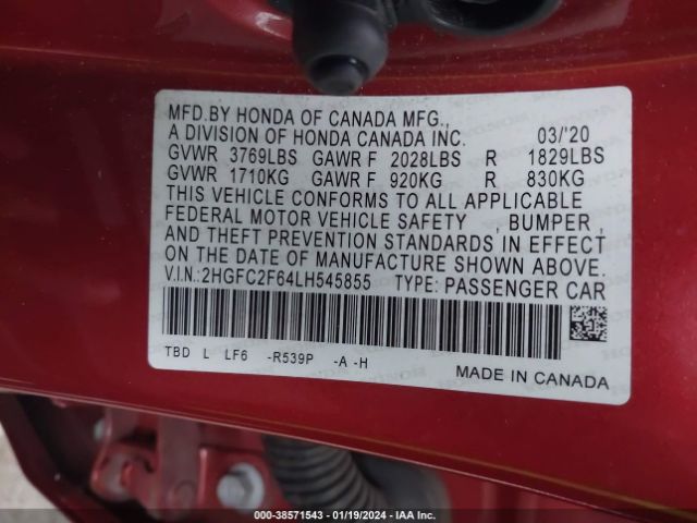 Photo 8 VIN: 2HGFC2F64LH545855 - HONDA CIVIC 