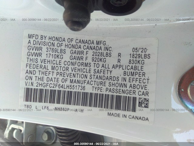 Photo 8 VIN: 2HGFC2F64LH551736 - HONDA CIVIC SEDAN 