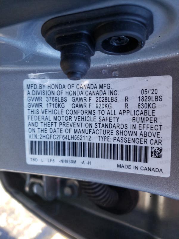 Photo 9 VIN: 2HGFC2F64LH552112 - HONDA CIVIC LX 