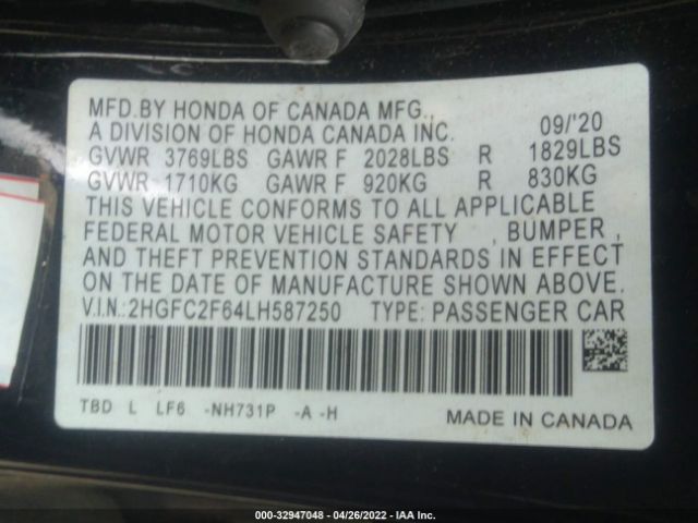 Photo 8 VIN: 2HGFC2F64LH587250 - HONDA CIVIC SEDAN 