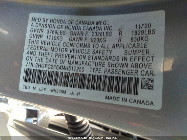 Photo 8 VIN: 2HGFC2F64MH517250 - HONDA CIVIC SEDAN 