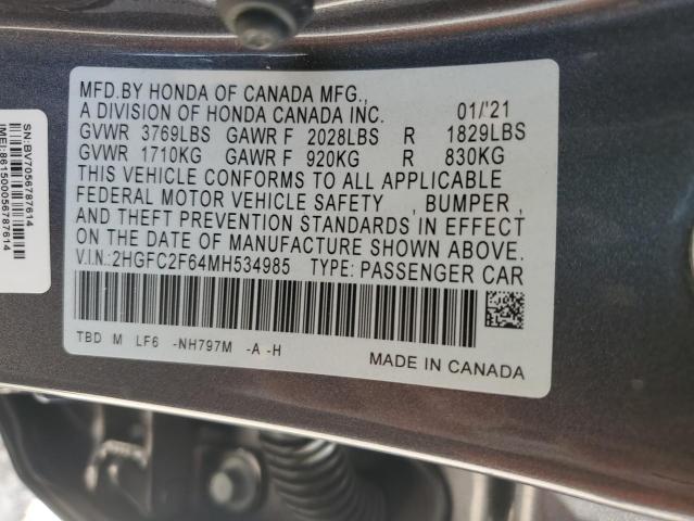 Photo 11 VIN: 2HGFC2F64MH534985 - HONDA CIVIC 