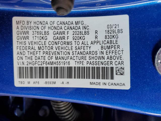 Photo 11 VIN: 2HGFC2F64MH551916 - HONDA CIVIC LX 