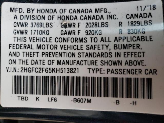 Photo 9 VIN: 2HGFC2F65KH513821 - HONDA CIVIC LX 