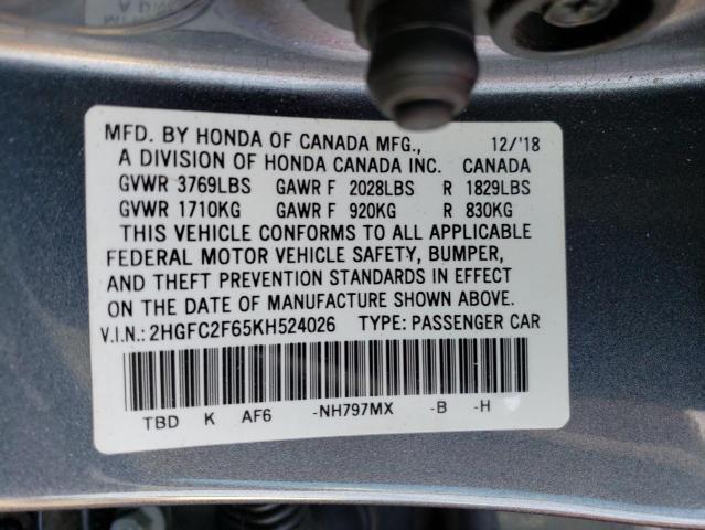 Photo 11 VIN: 2HGFC2F65KH524026 - HONDA CIVIC SEDAN 