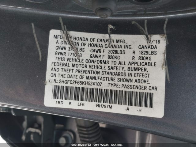 Photo 8 VIN: 2HGFC2F65KH524107 - HONDA CIVIC 