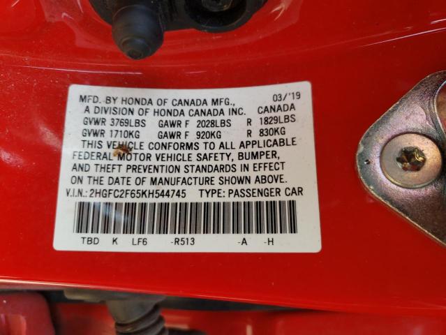 Photo 11 VIN: 2HGFC2F65KH544745 - HONDA CIVIC LX 