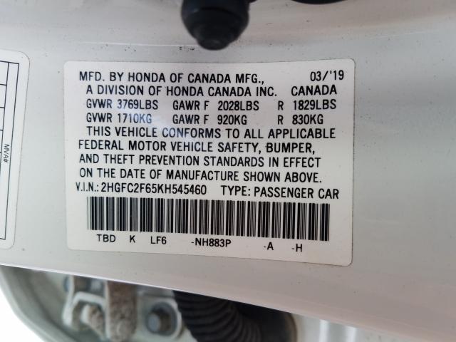 Photo 9 VIN: 2HGFC2F65KH545460 - HONDA CIVIC LX 